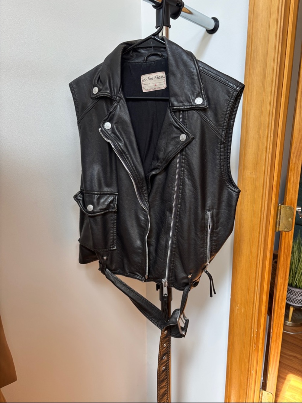 Free People Black Leather Moto Vest